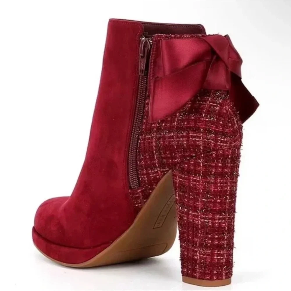 NEW Copper Key “Curtsey” Red Suede Tweed Booties NWT women size 6.5